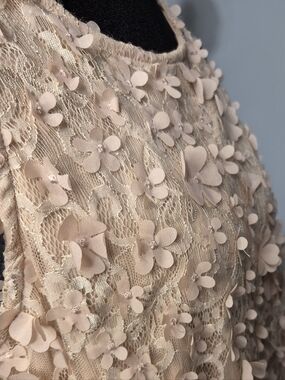 Evening by ECI New York Blush Floral Lace Top Large Sleeveless 3D Appliqué